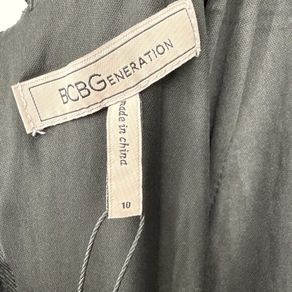BCBGeneration Size 10 Black Silver Metallic Sleeveless Midi Dress Ruched Stretch - Picture 10 of 10